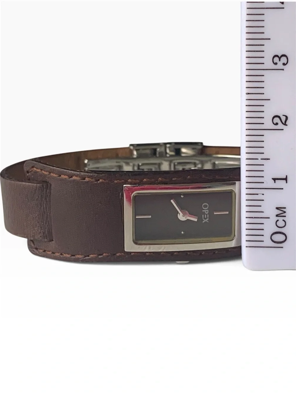 Women’s Opex Paris Rectangular Watch with brown leather bracelet, New Battery